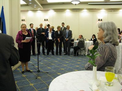 1 Estonian Ambassador in Israel Mrs Aino Lepik von Wiren addressing the audience
at right - Sofia Paturski
