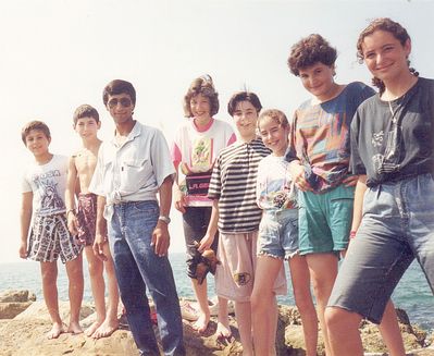 Some of the participants of the first estonian youth camp (summer 1990) in Israel in 1991 
Left to right.
Kogan, Aisik ?, David - madrich from USA, ?, ?, Anna Pozaisky, ?, ?   
Keywords: [unknown]