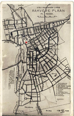 Rakvere synagogue standing place at Tallinn street 7. Rakvere map from 1932.
The exact place marked with red.
