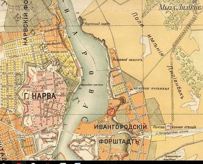 Narva synagogue (Praying house) site in 1905
From 1905 Narva map.
Later the synagogue was at Helsinki str. 12 in the center of the city. Since 1917?
