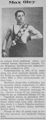 Max Oley - Spordileht 20/1/1928
