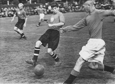 Football 1950
USSR championship for juniors in Tallinn at Dynamo stadium in Kadriorg - 6.8.1950. Match between Estonian team and Leningrad team. In black trousers - Jossi Pakin
