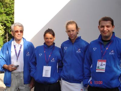 XII European Maccabi Games in Rome 4-12/7/2007 - participants
Left to right: Avi Dobrusch (The Team Manager and senior tennis player), Nadja Schein (gold medal in tennis), Vivian Levin (tennis), Mark Kofman (tennis)
