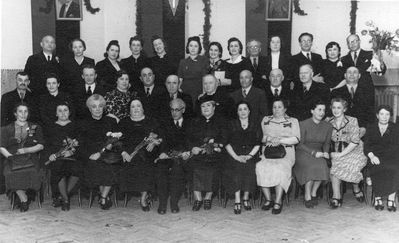 Tallinn - 1940. Jewish gymnasium - 1940 graduation - parents and teachers
Left to right
Top row: Israel Dubovski, ?, Gutti Zak (Scherman), ?, Anna Kolomoitsev (Maltinski), ?, Basja Meiertal (Schneberg), Berta Gens (Maltinski), Schmarja Tamarkin, ?, ?, Selma Passov, Moissei (Michail) Kolomoitsev
Middle row: ?, Frieda Bachmat (Sverdlov), Isak Bachmat, ?, Boris Beltschikov, ?, ?, Hanon Pozaisky, ?, ?, ?
Bottom row: ?, ?, Hanna Pozaisky (Goldberg), Meri Grinstan (Vigodski), Samuil Gurin - the school principal, ?, ?, ?, ?, ?, ?
Keywords: [unknown]