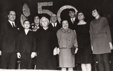 Jakov Aronovitsch 50th Jubilee - 1969
Left to right: 
Jakov (Jasha) Aronovitsch; Rafael Aronovitsch; Hanna Blume Aronovitsch (Eidelkind); Seine Eidelkind (Libesman); Aaron Eidelkind; 
Antse Tseitlin; Jossif Eidelkind; Asja Eidelkind; Inna Mednikov (Eidelkind).
