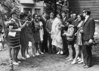 Schechtmeister - wedding 1971/72
Left to right: Rina Trapido, Jossi Engler, Gila Vesset (Danzig), Ester Levin, Ljusa Girshovich (Levin), ?, Leo Kit, ? Revzin, Dina Schechtmeister (Revzin), David Schechtmeister, Ruven Katsev, Gidon Pajenson, Rachel Sverdlov (Fainman), Evgeni Garber
The boy - Ariel Levin
