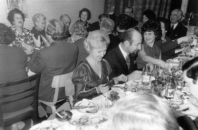 Gerschon Lipavsky 70th Anniversary - 1974, Tallinn
First (closer) table: Tamara Klompus (Banschikov), Dr Mark Klompus, Juliana Sharik (Kan), Bronislava Dymschits, Geha Lipavsky, ?,  Tevja (Totti) Lipavsky, ?, Raja Meiertal, ?, ?, Regina Trapido

