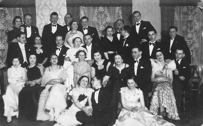 Anja Girson (Rybak) wedding - 23/2/1936
Left to right.
Sitting on the floor: Miri Scher, Wulf Gerschanovitsch, Aviva Schocher ?
Sitting in the first row: Meri Jankelson, Dora Geruchmanov (Rybak), Lidia Sapir (Vigderhaus, nee Markovitsch), Totsi Pakkin, Miki Schampal (Schulklepper), Abram Danzig, Anna Gor (Goldstein), ? 
Second row from top: ?, ?, Jaki (Isak) Jankelson (first husband of Dora Rybak), Anja Girson (Rybak), Heinz Girson, ?, Passov ?, Samuil Rybak
Top row: Sarra Herzenberg (Buras), Abram Beron, ?, ?, ?, ?, Gita Feimann (Gutman), ?, ?, ?
