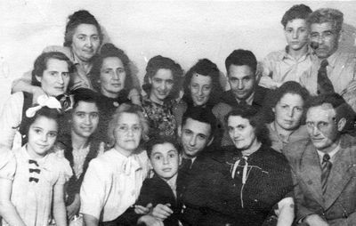 Vigodski 1947
Left to right.
Sitting: Ita Levkovitsch (Vigodski), Lia Lourie (Zaks), Zilla Kantor (Vigodski), Abi Hasin, Emil Dardick, Zenja Vigodski, Mascha Levin (Grinstan), Meir Levin
Standing: Anna Vigodski (Polotsk), Sonja Zaks (Vigodski), Batscheva Hasin (Vigodski), Tamara Dardick (Vigodski), Riva Klugman (Kantor), Juli Klugman, Libert Kantor, Aron Hasin  
Keywords: [L] [Z] [K] [G] [D]