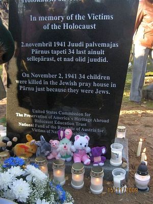 In memory of 34 Jewish children killed in Pärnu. Opening ceremony on 15.11.2009
