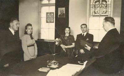 1939 - Civil wedding ceremony of Emanuel Mullat and Chaja Haitin - the Tallinn Townhall 1939. 
