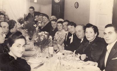 Wedding of Moissei (Muha) Beilinson [img]http://muuseum.jewish.ee/md.gif[/img] and Irene (Njuta) Kljas. 29.10.1939.
Left side: Ljuba Schein (Citron), 
Right side: Benja Rubinstein, ?, ?, Vera Sergeevna ?,Oskar Kljas ?, Belja Beilinson (Barenbaum), Irene (Njuta) Beilinson (Kljas), Moissei (Muha) Beilinson, Sara Kljas (Epstein), Samuil Minkov, Olga Minkov, Menasche Schein
