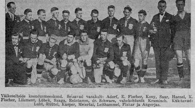 Young Estonian "small sport clubs" team in Riga. 1926.
The goal keeper Herman Meiertal - 4th from left in the first row.
Dr Hirsch Schwarts - standing second from right.
