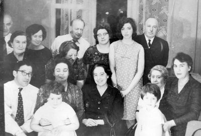 Renata Ber 3 years birthday
Left to right.
Standing: Abram Manekanyan, Frida Rubanovitsch, Iljana Ber (Rubanovitsch), Dr Rafail (Folci) Rubanovitsch, Frida Rubanovitsch (middle row), Lea Rubanovitsch, ?, ?
Sitting: Viktor Rubanovitsch, Sina Rubanovitsch (Ber) with Iljana Ber, Anna Meri Vigdortschik (Leibo), Frida Levi (Leibo), ?, Renata Ber   
Keywords: [L] [B]