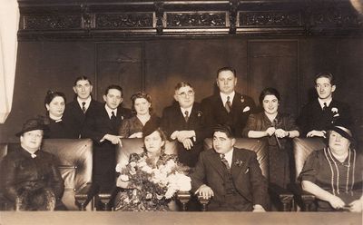 Marriage registration of Samuil Berkovitsch and Sara (Sally) Katsev in the Tallinn Town hall - 3.10.1939
Left to right.
Sitting: Frida Berkovitsch (Zipikov), Sara Berkovitsch (Katsev), Samuel (Mutti) Berkovitsch, Scheina Katsev (Scher)
Standing: Rosa Berkovitsch (Zipikov), Josi Berkovitsch, Naftali Lurje, Vera Berkovitsch, Isak Berkovitsch, the Town Hall official, Lia Kaplan (Berkovitsch), Rudi Berkovitsch
Keywords: [K]