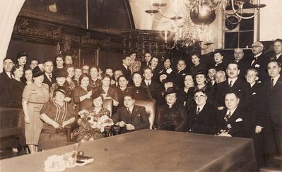 1939 - Marriage registration of Samuil Berkovitsch and Sara (Sally) Katsev in the Tallinn Town hall - 3.10.1939
Left to right.
Sitting: Scheina Katsev (Scher), Salli Katsev, Samuel Berkovitsch, Frida Berkovitsch (Zipikov) ,Isak Berkovitsch,  the Town Hall oficial
At left: Selik Karschenstein
In the center: Rudi Berkovitsch
Standing in front row: ?, ?, Lia Kaplan (Berkovitsch), Vera Berkovitsch, Rosa Berkovitsch (Zipikov), ?, ?, Mere Grinstan (Vigodski), ?, ?, ?, Gedali Itskovitsch, ?, Haim Karschenstein
At top from right: ?, Harry Press, David Biek, Feiga Rochel Biek, ?, Isak Frank, Mira Pesin, Selma Karschenstein (Flaks), Artur (Tusja) Delski
Keywords: [K] [weddings]