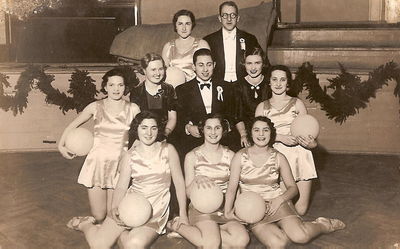  Gymnastics - Maccabi - Tallinn - 1939
Left to right.
Bottom row: Rebecca Haitov; Sima Majofes; Etti Gleser
Middle row: Haja Mullart (Haitin); Musical accompanist; Herman Meiertal; Gymnastics teacher; Haja Reichman
Top row: Ljuba Schein (Citron); Lenno Markovitsch 
