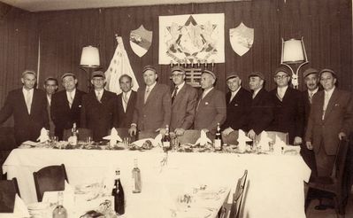 1958 in Israel - 25th Jubilee of Hasmonea
Left to right.
?, David Gerschanovitsch, ?, ?, Mischa Boruhov, ?, ?, Misha Bakscht, Abram Levitan (Levitin), Max Boruhov, Boris Krigman, Lasar Loisch, ? 
