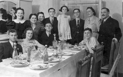 Boris Rubinstein bar-mizwa - 1939
Standing: Sima Wasserman (Sack), Ida Sack, Ljuba Scherman, Mischa Tubias, Judith Gelb (Rubinstein), Boris Rubinstein, Schifre Rubinstein (Sack), Leo Rubinstein
Sitting: ?, ?, Mischa Katz, ?
