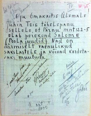 1941.  Anonüümkiri ja selle tagajärjed / Анонимка и ее последствия / unsigned letter and it's consequences
To your attention - the family Salome (Polish Jews) is extremely anti-German and dangerous.
Rebekka was Jewish, the rest of the family Polish.
