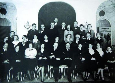 Celebrating 10 years of Gloria Palace cinema in Tallinn. 1936.
Sitting VI from left - Leon Fallstein (the owner), first from right - Benita Levin (Fallstein).
