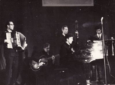 Jewish band. Tallinn. 
Left to right: Marik Schur, ?, ?, ?, Mark Chagal 
