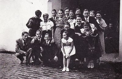 Birthday party - Tallinn 1935
Left to right. Upper row: ?, ?, ?, Mara Smelkov (?), Efim Seidelson, ?, Herman Gutkin, below him - Renata Aisenstadt (Gutkin) and Mira Schampal (Schulklepper), ?, ?, ?
Lower row: Adik Slutsk (Slutski), Leo Kljatschkin, Osip Benenson, Aleksander Aisenstadt, ?
Keywords: [B] [A] [S] [K]  