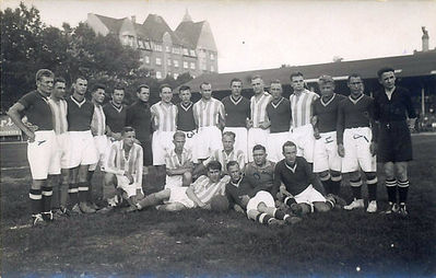 Match between Tartu "Olümpia" and Riga football club. 1931, Riga
Standing from left:  1. V. Kukk 3. Josif Pakkin 5. V. Kõrve 8. Johannes Urm 10. Ruven 11. Berzins 12. Karusion 14. August Palumets 15. Jakob Levin (Estonia)
On the ground:  6. Konstantin Pool
