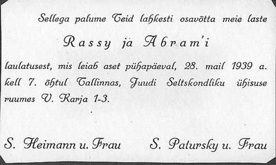 1939 - Abram and Rasse Paturski wedding ceremony 28.5.1939
